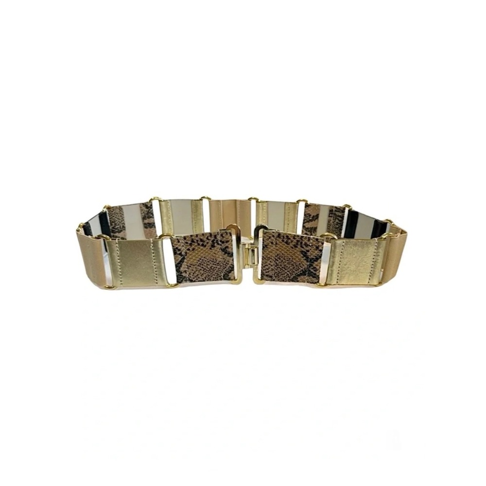 Via Spiga Gold Snakeskin Leather Elastic Waist Cinch Belt VS9122 Size M 31in